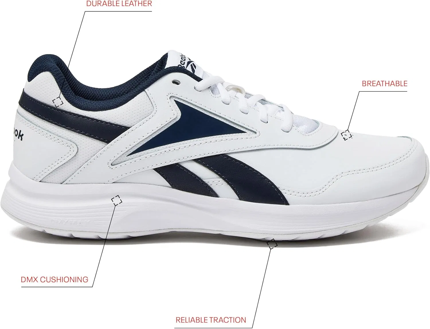Мужские походные кроссовки Reebok Walk Ultra 7 DMX Max, White Navy Collegiate Royal — фото 2