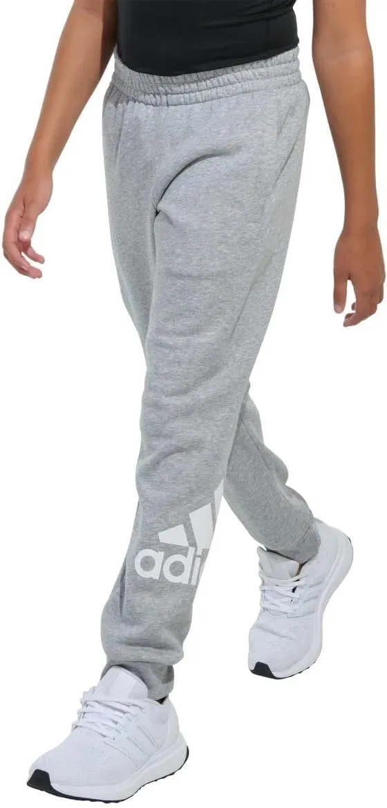 Детские спортивные брюки Adidas Essentials с эластичным поясом, серый меланж/белый — фото 2