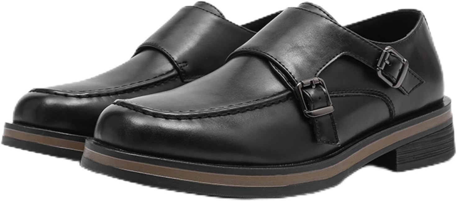 

Мужские кожаные лоферы на платформе без шнурков с монеткой, классический круглый носок, зубчатая подошва, деловые повседневные формальные туфли Aokisx, черный