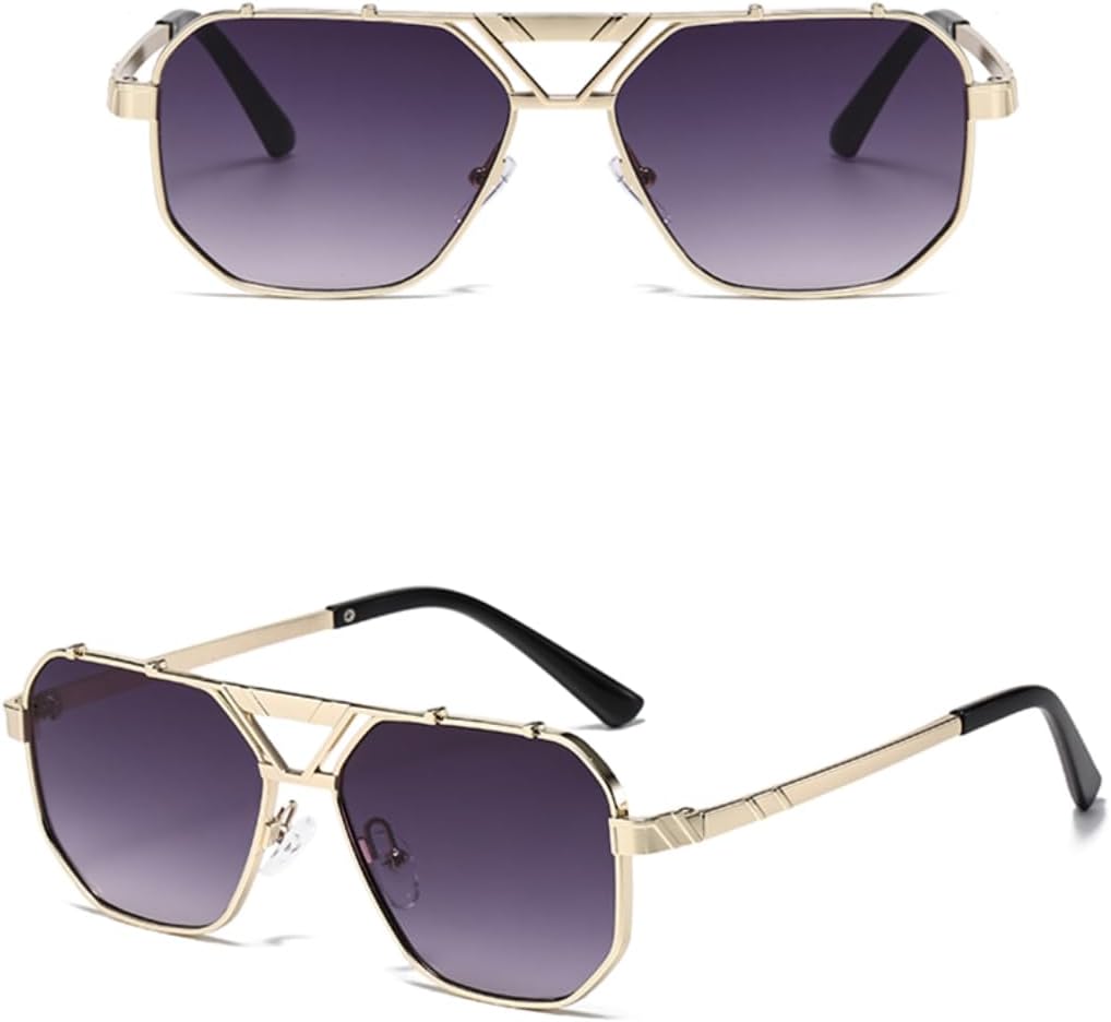 

Ретро-солнцезащитные очки с двойной перемычкой, квадратной формы, для женщин, металлические, роскошные, для вождения, защита от УФ-излучения UV400, для мужчин, с градиентными линзами generic, 5