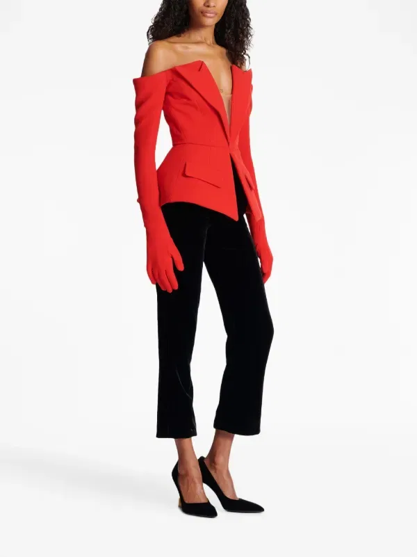 Топ из натуральной шерсти с открытыми плечами Balmain, красный — фото 3