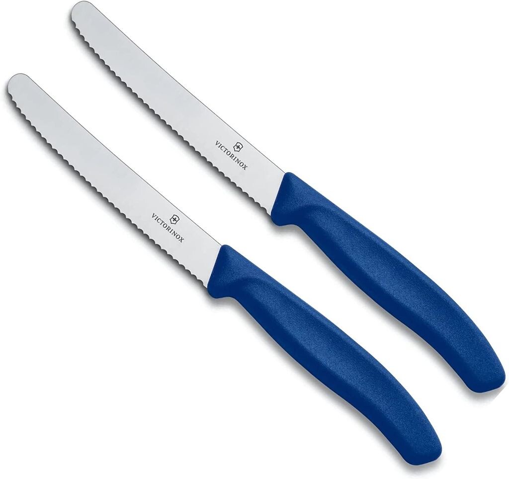 

Набор кухонных ножей Victorinox, 2 шт. (11 см, очень острый зазубренный край, столовый нож, эргономичная ручка, можно мыть в посудомоечной машине) (набор из 2 шт. синего цвета) Victorinox Swiss Army