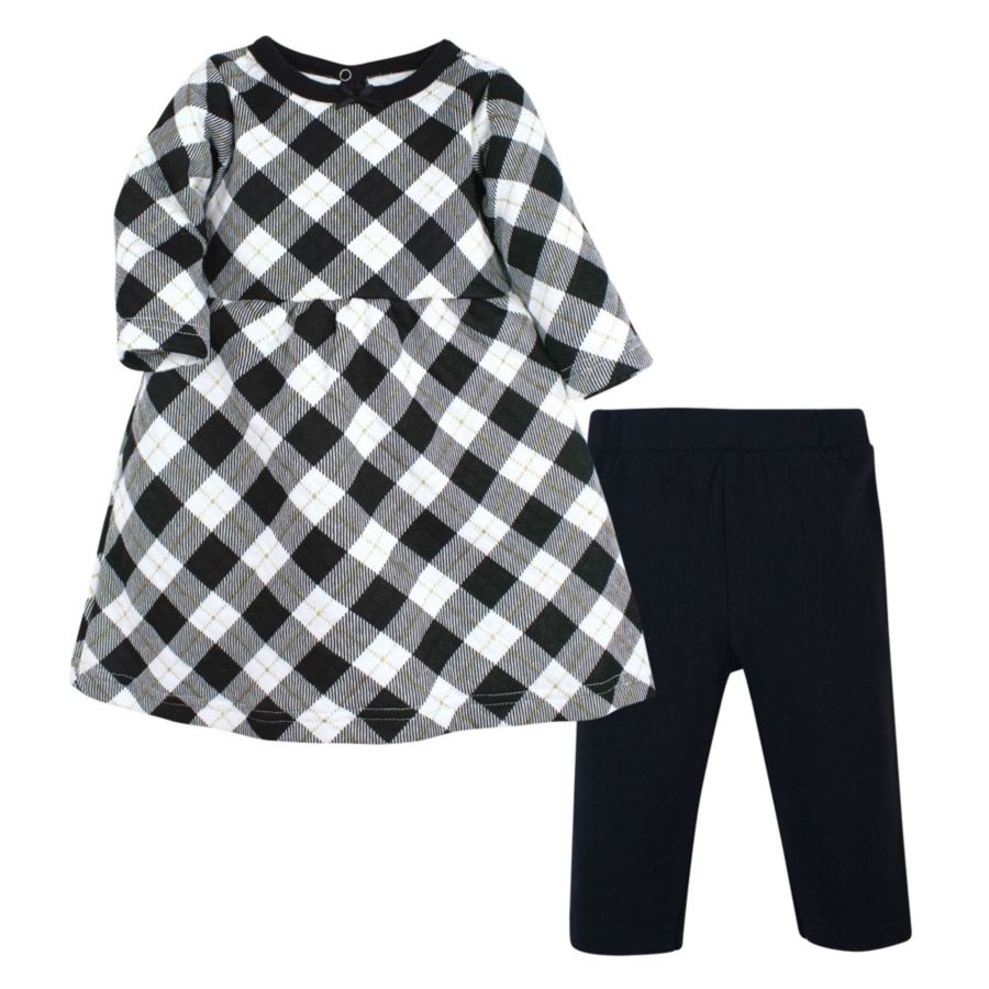 

Стеганое хлопковое платье и леггинсы Hudson Baby, Black gold plaid