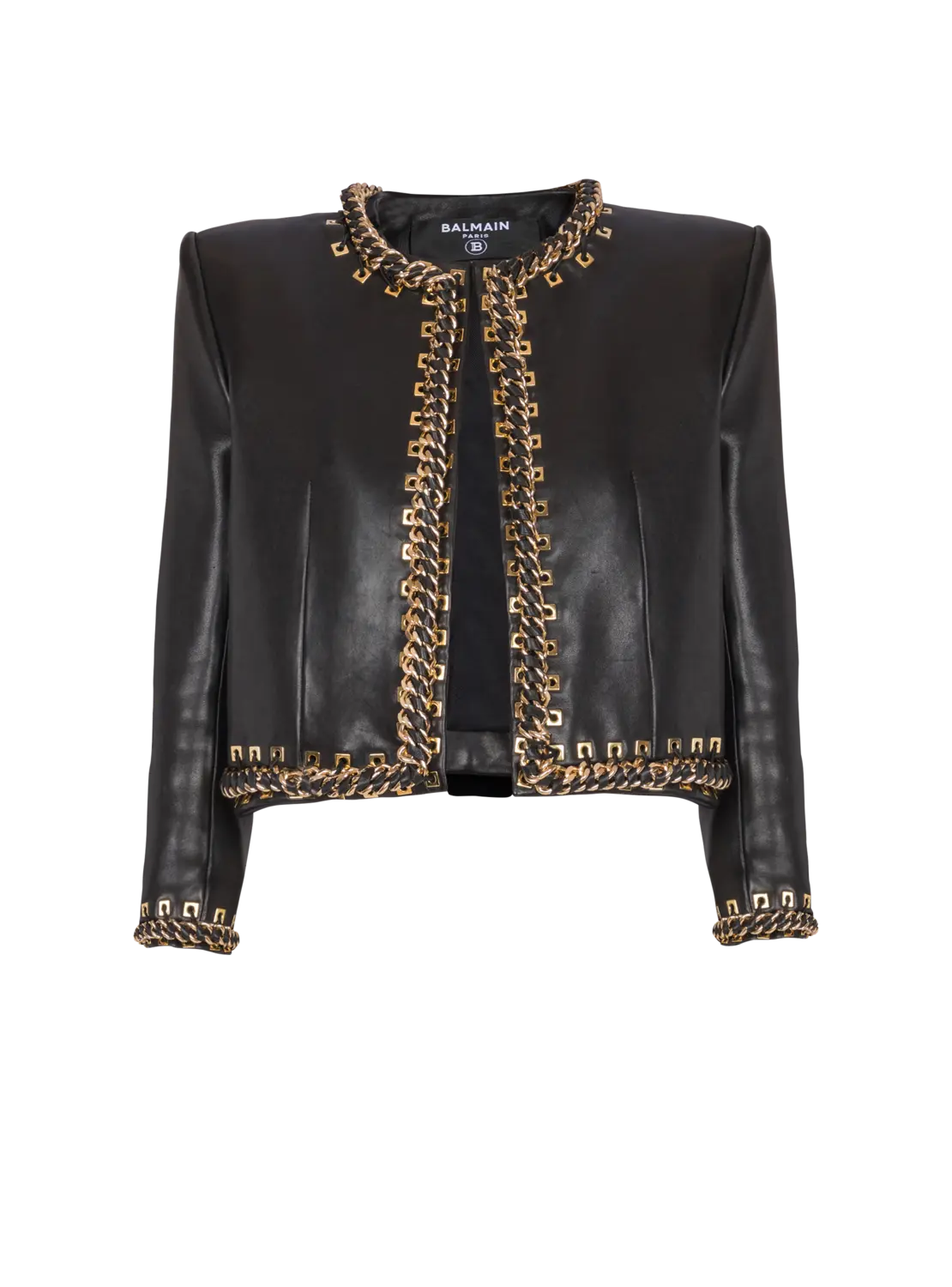 

Куртка из овечьей кожи без застежек с отделкой цепочкой Balmain, черный