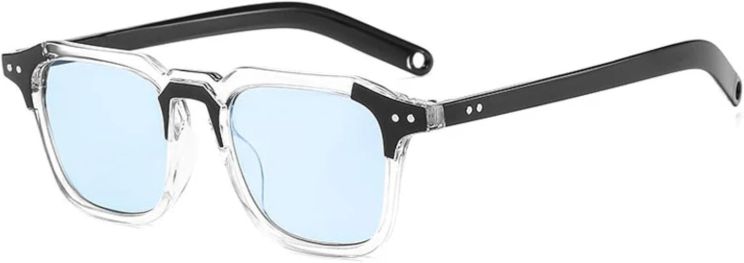 

Модные солнцезащитные очки с заклепками для мужчин, женские солнцезащитные очки в стиле ретро, ​​классические прозрачные очки, женские очки с защитой от УФ-излучения UV400 TKKTLLT, Black Clear Blue