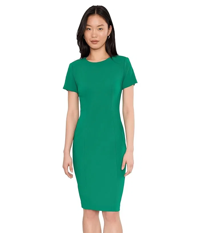 Платье-футляр с круглым вырезом Scuba Crepe Short Key Hole Short Sleeve Sheath Calvin Klein, Meadow