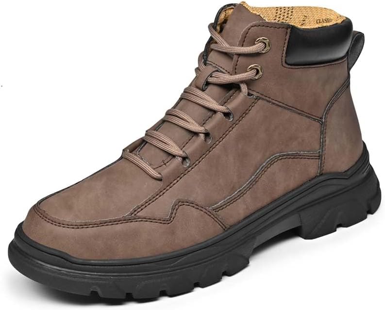 

Мужские повседневные туфли из премиальной коровьей кожи, высокие кроссовки, повседневные кроссовки, модные, в стиле рабочей одежды, нескользящие, износостойкие, подходят для всех сезонов Generic, коричневый