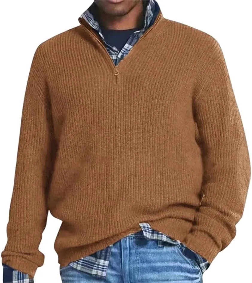 

Мужской вязаный свитер с полузастежкой из шерстяной смеси, длинный рукав, полоска, для зимнего отдыха