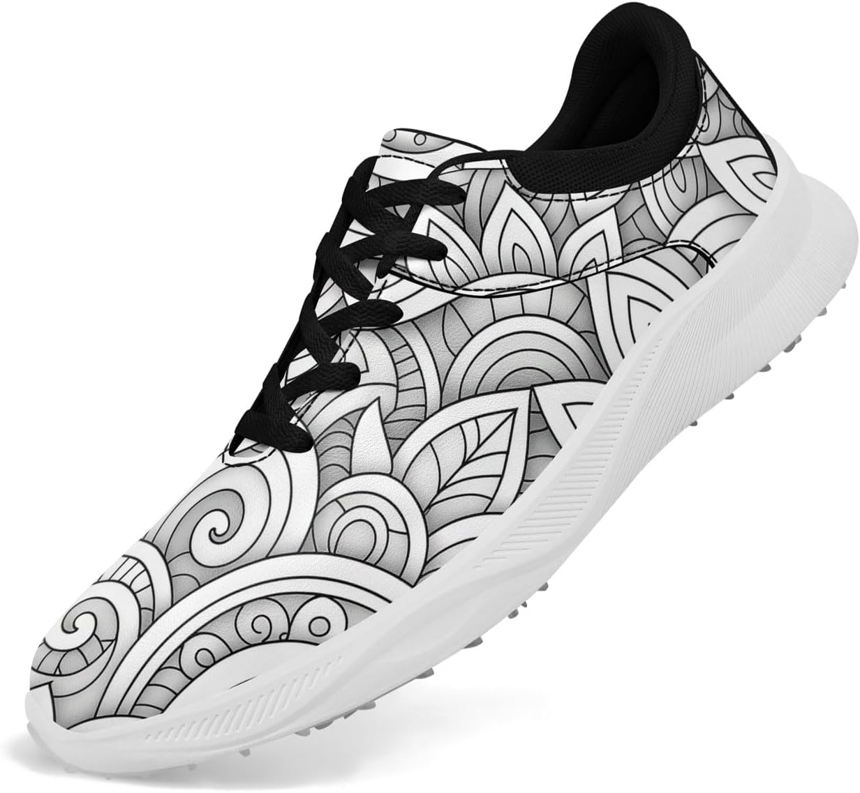 

Мужские и женские модные гольф-туфли с принтом мандалы, яркие, дышащие, без шипов, стильные, удобные, на шнуровке, кроссовки для гольфа Coolcustomize, белый/черный/серый