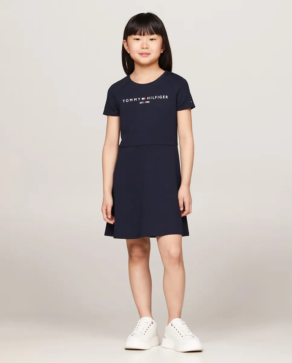 

Платье для девочки с короткими рукавами, облегающее талию Tommy Hilfiger, синий