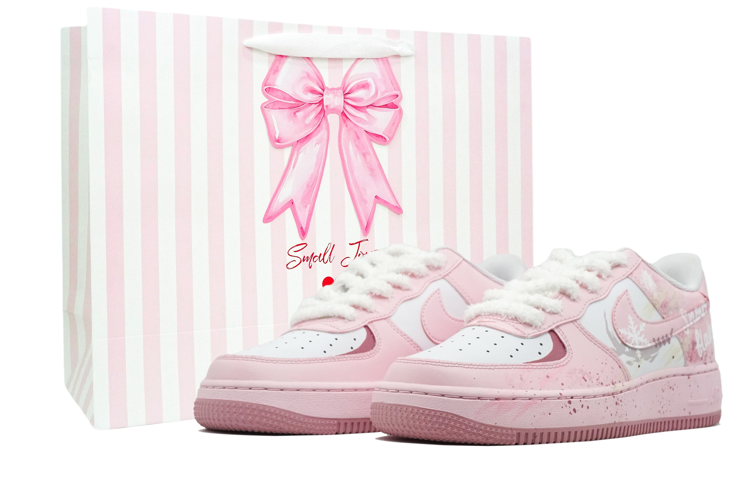 

Nike Air Force 1 Winter Season Slip Resistant Abrasion Resistant Low top Kids' Skateboarding Shoes White Pink Teenagers