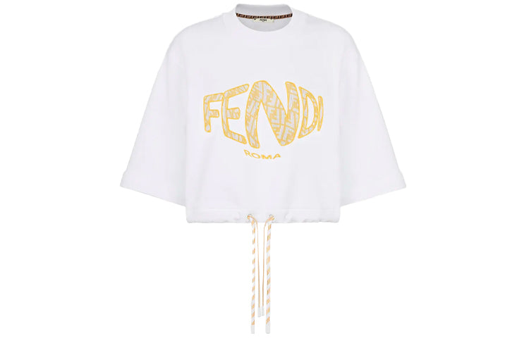Худи (WMNS) FENDI FW21 Detachable sleeve Round Neck Sports Short Hoodie White — фото 2