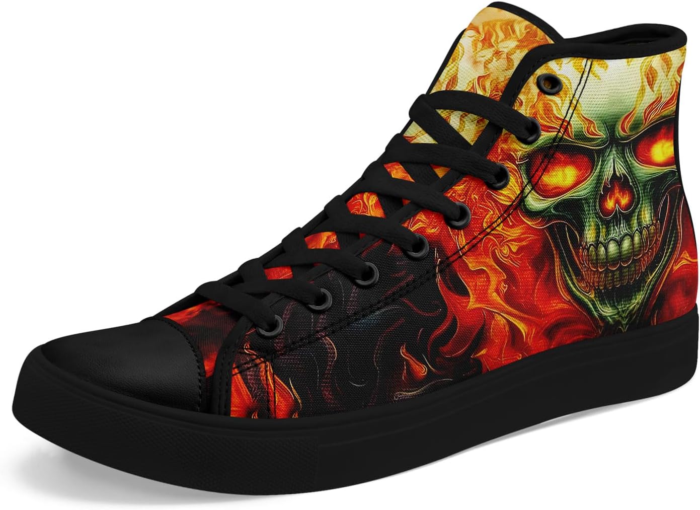 

Модные готические кроссовки с черепом и огненным рисунком на высоком холщовом верхе для мужчин и женщин, стильные и удобные, унисекс, на шнуровке, плоские, для повседневной ходьбы Coolcustomize, черный/красный/серый/бежевый