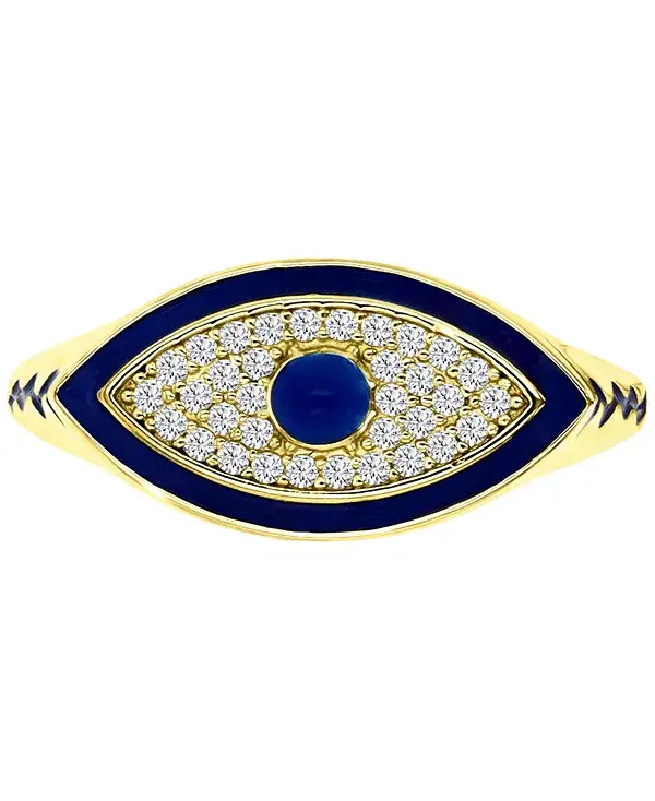 

Кольцо от сглаза с кубическим цирконием и синей эмалью из стерлингового серебра с позолотой 14 карат Macy'S, blue