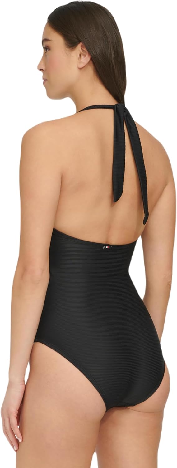 Женский слитный купальник Tommy Hilfiger Stretch Tummy Control с бретелями через шею, Ebony — фото 4