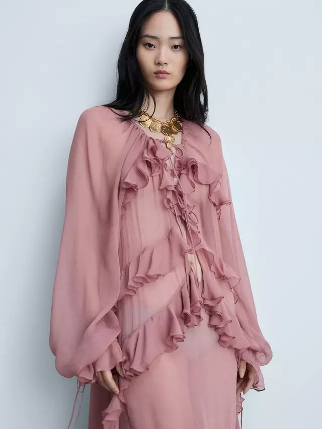 

Платье Mango Royal Ruffle, розовый