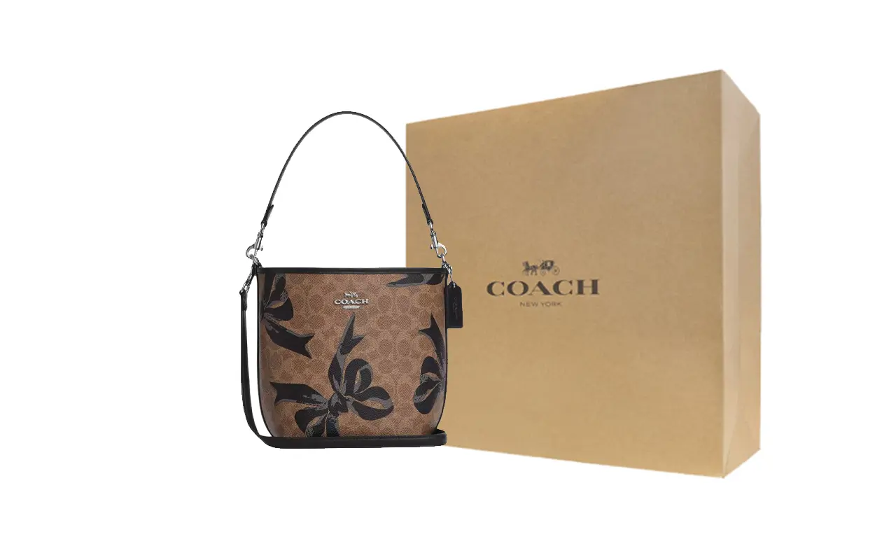 

COACH Городская кожаная сумка-ведро Маленькая женская наплечная сумка Бежевая