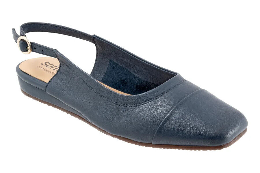 Женские балетки SoftWalk Vittoria 8 Navy Кожаные с регулируемой пряжкой и ремешком на пятке RHS3327
