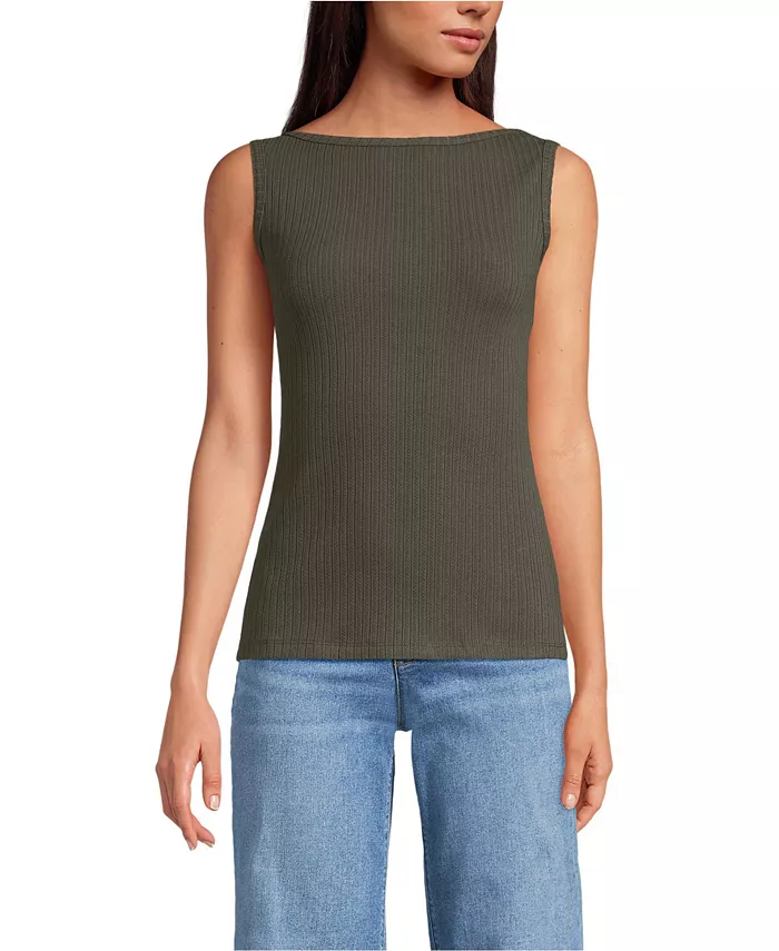 

Женская майка без рукавов с узким вырезом и отделкой в ​​рубчик Lands' End, зеленый