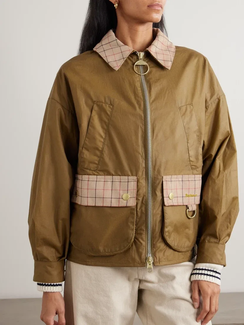Куртка Launton из вощеного хлопка в клетку с отделкой из вельвета Barbour, бежевый — фото 3