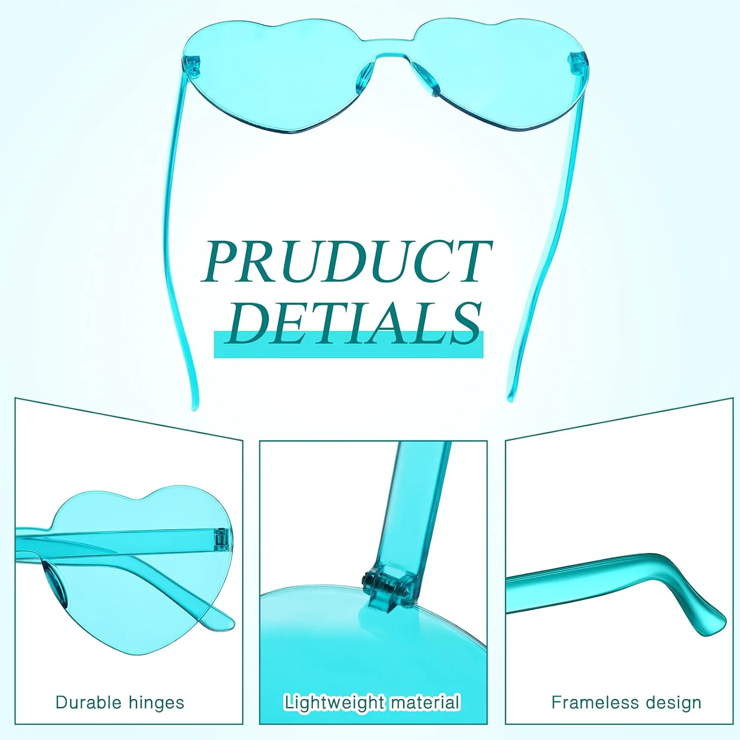 

TOODOO Набор из 4 солнцезащитных очков в форме сердца, без оправы, конфетных цветов, аксессуары для Дня святого Валентина и подруг, Purple, Pink, Yellow, Lake Blue