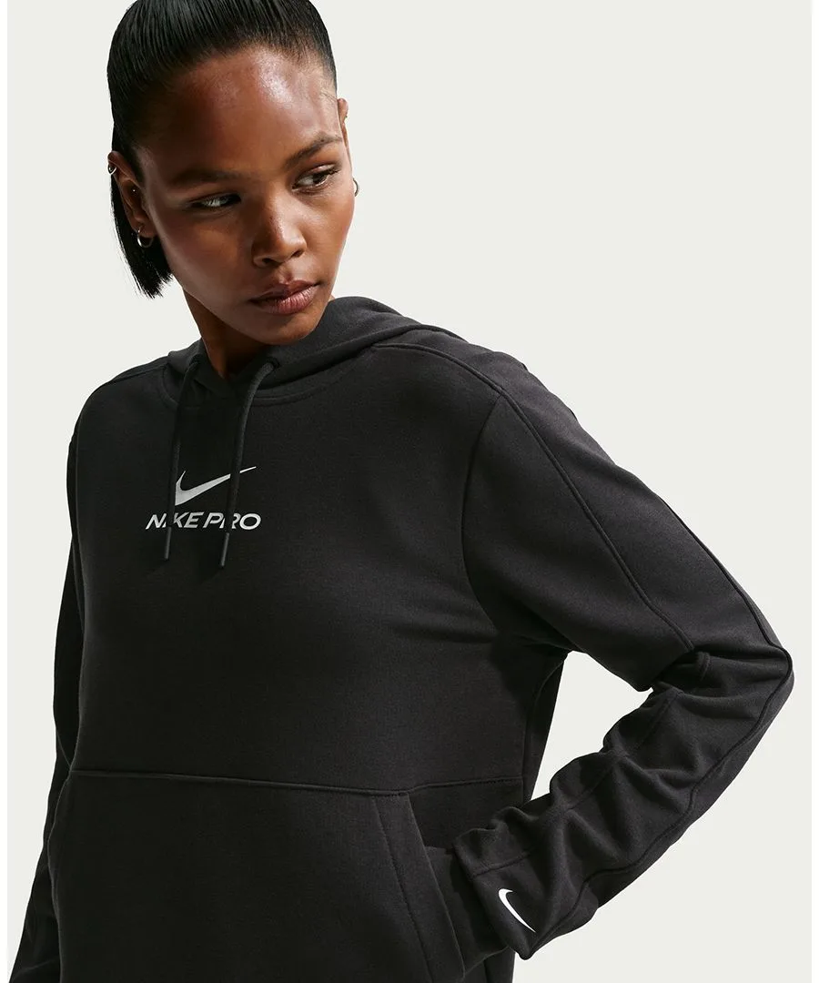 Женская толстовка Pro Dri-FIT из французского махрового трикотажа с капюшоном Nike, черный/белый — фото 2