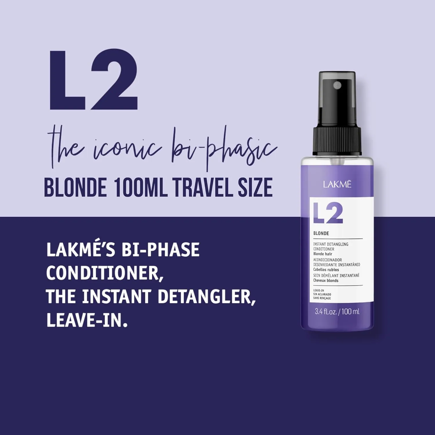 Двухфазный кондиционер Lakmé L2 Blonde, спрей для распутывания волос, несмываемый кондиционер-спрей для светлых, осветленных и обесцвеченных волос. 100 мл — фото 2