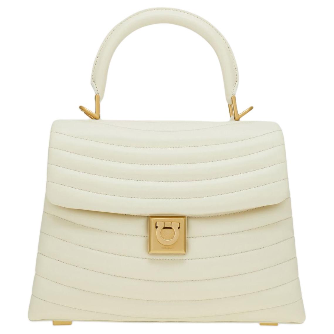 

Ferragamo Кожаная сумка через плечо Сумка кроссбоди Средняя женская сумка Цвет марскапоне