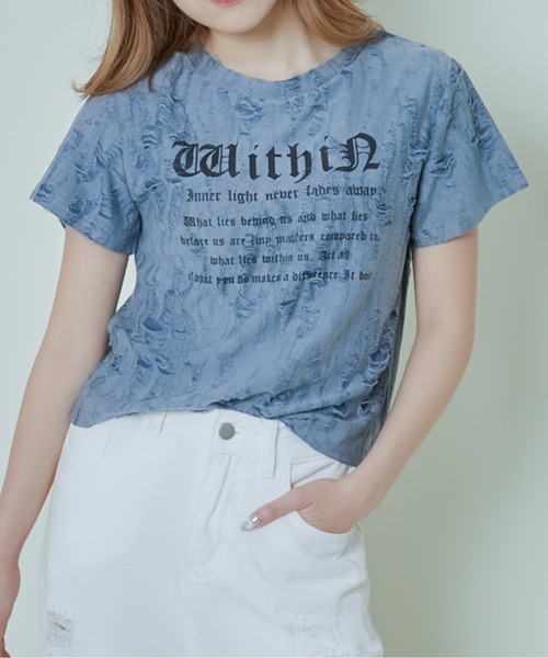 

Футболка с английским логотипом и эффектом потертости GORGE, синяя