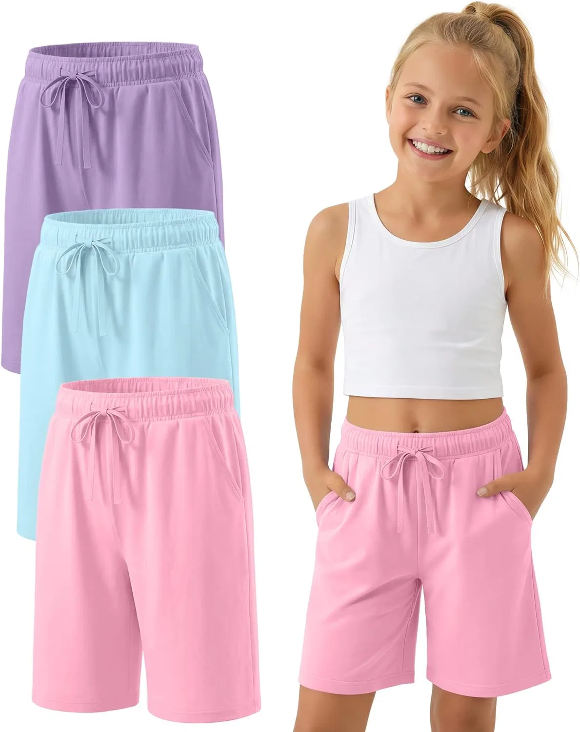 Детские бермуды 3 шт, YooAurvox, Lake Blue, Lilac, Cherry Pink