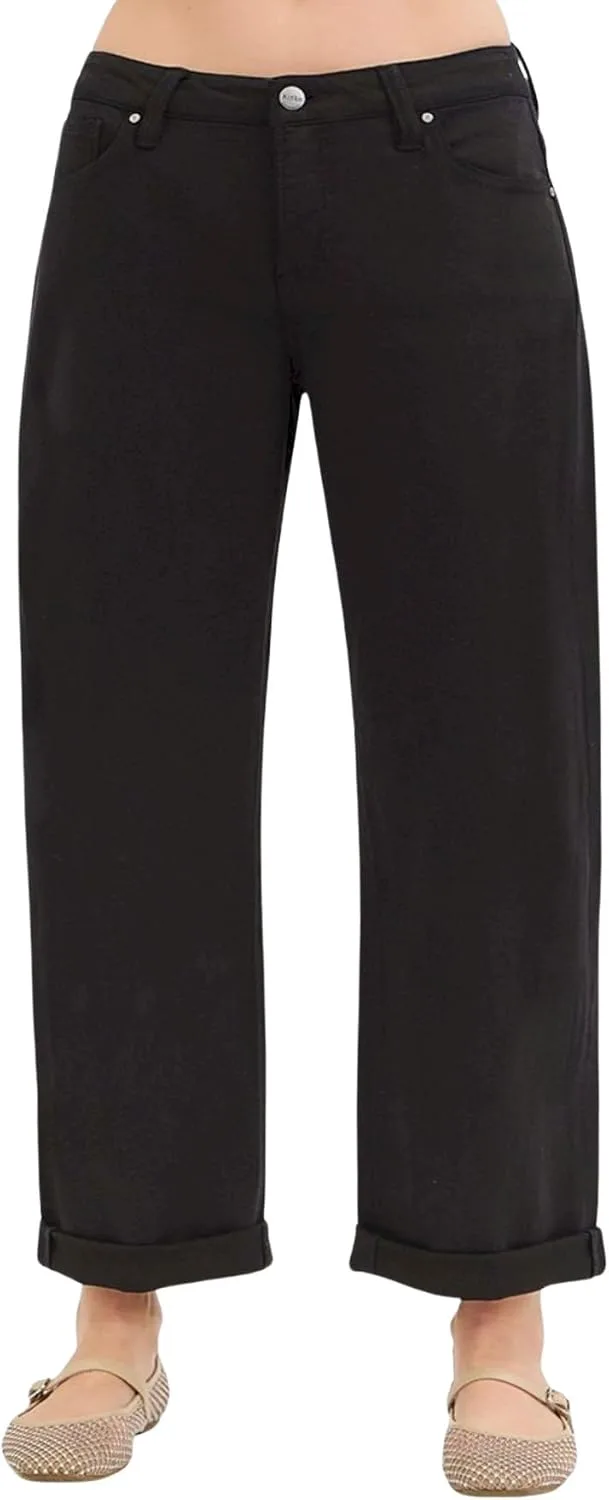 

Женские повседневные джинсы прямого кроя классический расслабленный силуэт black с подвернутым краем Yanhoo