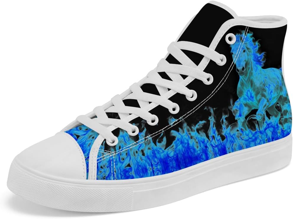 

Высокие кеды из канвы с изображением лошади для женщин и мужчин, повседневные кроссовки на шнуровке Chebing, синий