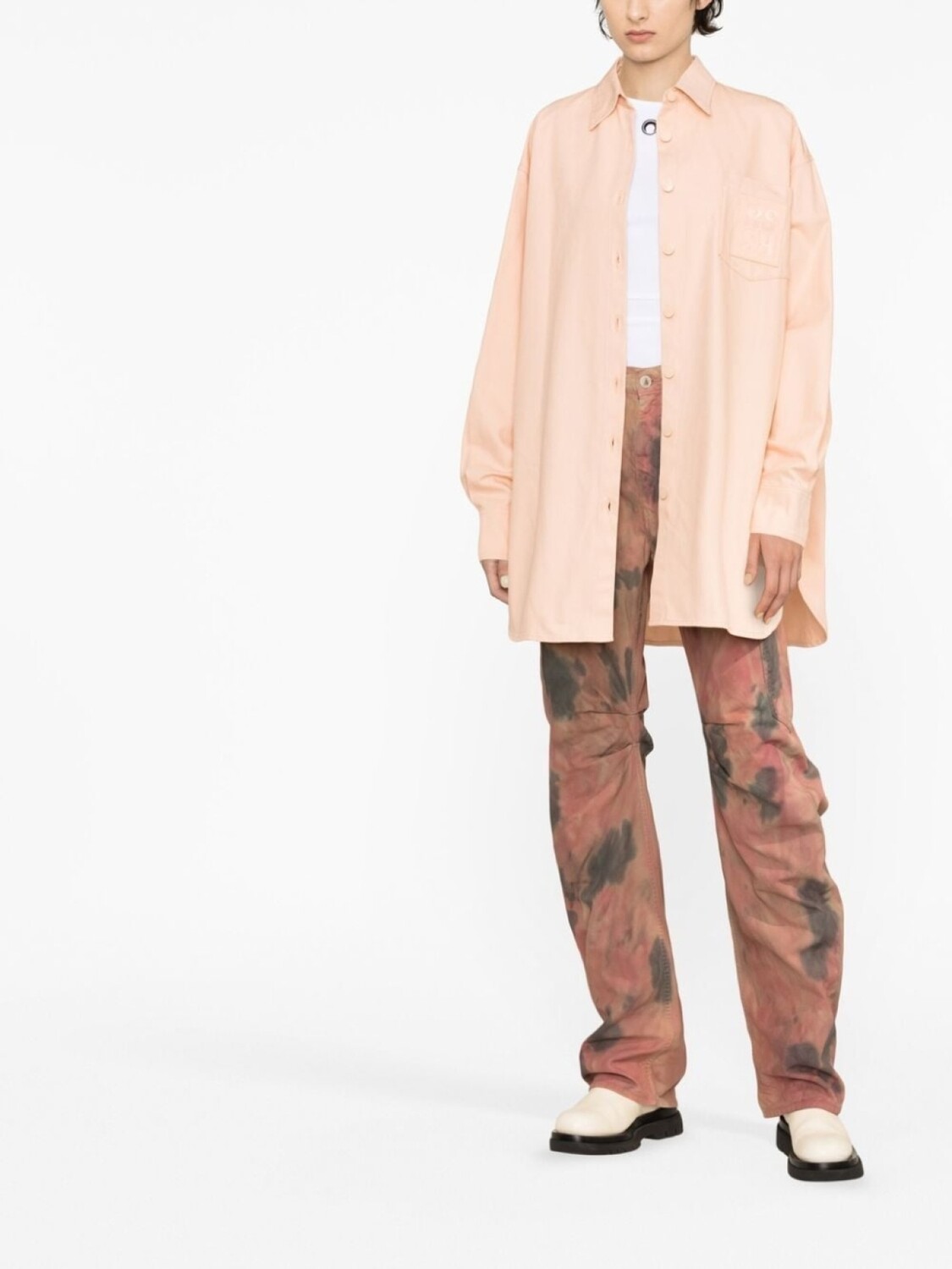 Raf Simons рубашка свободного кроя с нашивкой-логотипом, розовый — фото 2