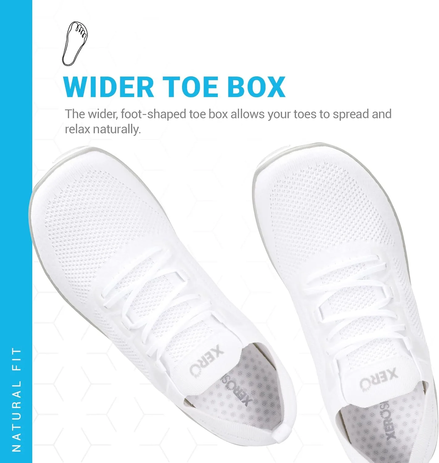 Мужские кроссовки Xero Shoes для ходьбы босиком | Кроссовки Nexus Knit для тренировок | Модные мужские кроссовки с нулевым перепадом высоты подошвы и широким носком | Минималистичный дизайн, белый — фото 2