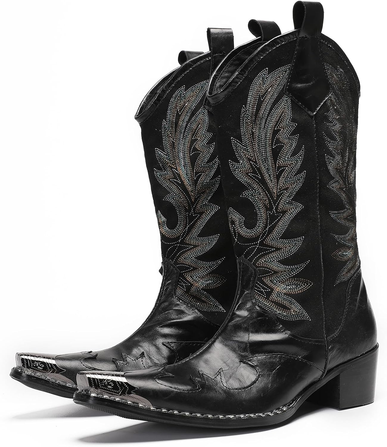 

Мужские ковбойские сапоги Santimon из натуральной кожи с металлическим носком Wingtip, модные вышитые вестерн-сапоги- ручная работа, роскошные мужские сапоги без застежки для работы и повседневной носки, черный