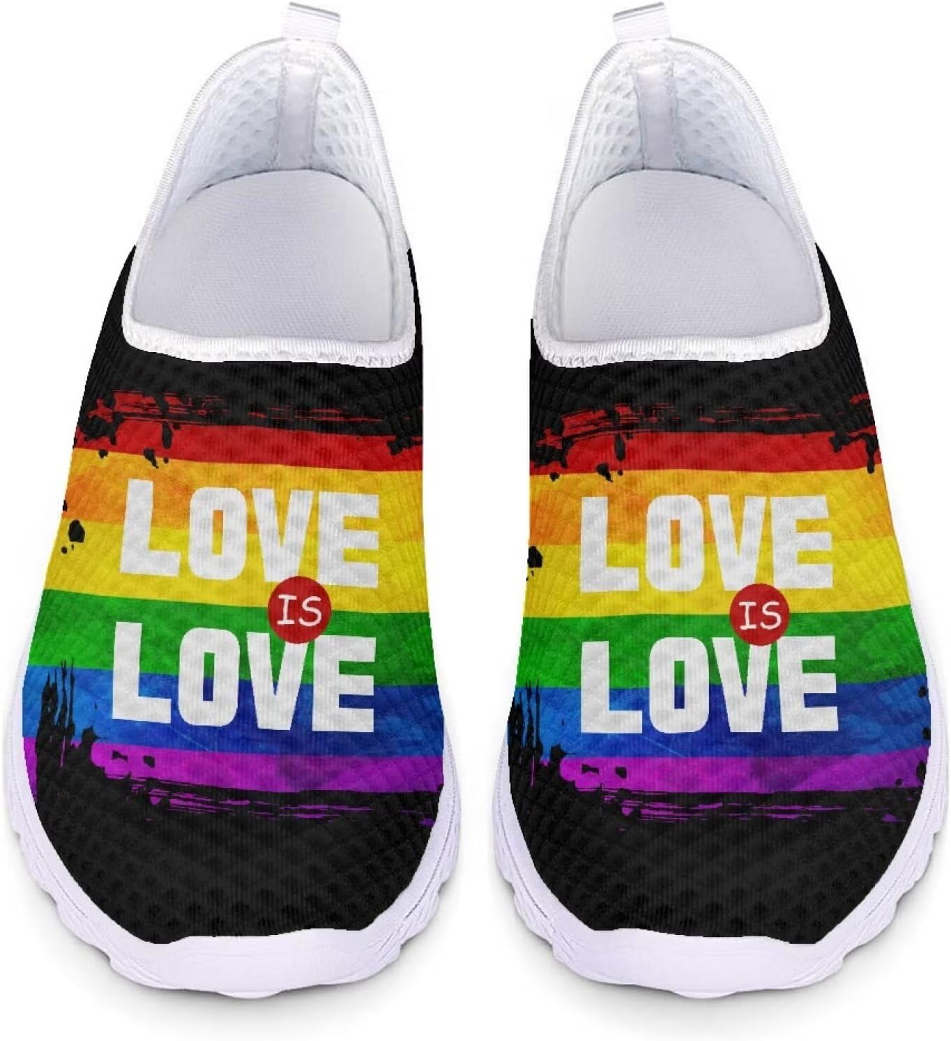 

Кроссовки из сетки для женщин и мужчин, прогулочная обувь, без шнурков, противоскользящие, размер США 5-12, спортивная одежда Xixirimido, Rainbow Heart Love