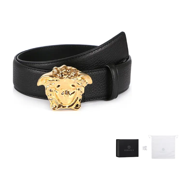 

VERSACE Кожаный ремень мужской черный шириной 4 см, Black