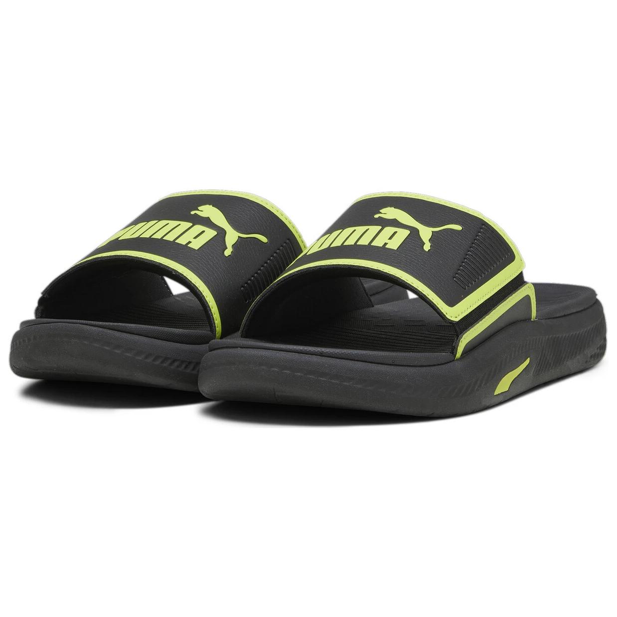 PUMA Мужские сланцы Softride Sandal Slide черно-зеленые, цвет Black Green — фото 3
