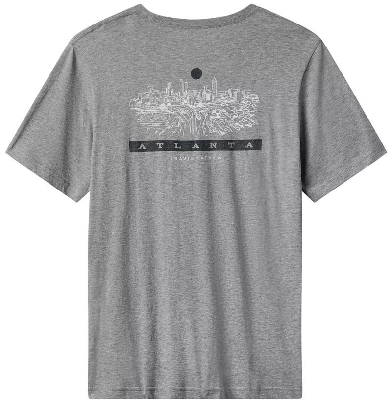 

Мужская футболка для гольфа TravisMathew с надписью Jetlagged GA State, цвет Heather Medium Grey
