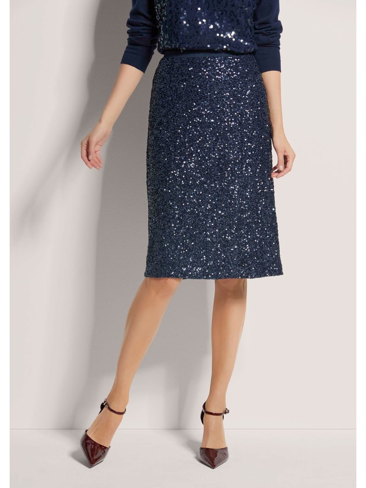 

MADELEINE Узкая юбка-карандаш с двусторонними пайетками темно-синего цвета