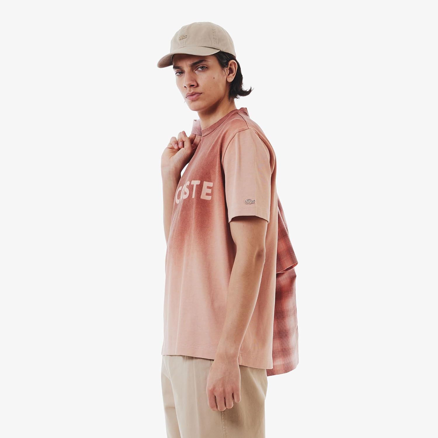 Мужская футболка Lacoste с официальным трафаретным логотипом бренда, коричневый — фото 2