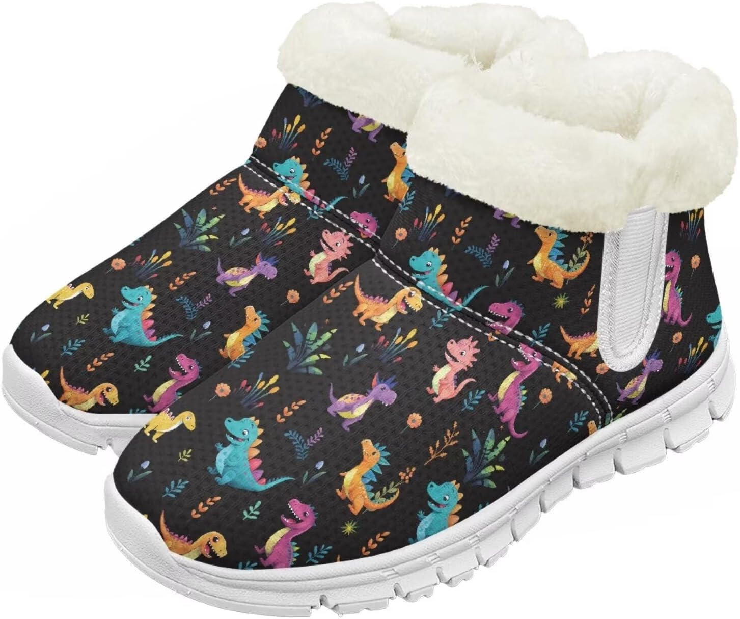 

Pzuqiu Детские зимние сапоги с теплым мехом, милый принт для мальчиков и девочек, малышей/детей/старших детей для прогулок на улице, белая подошва