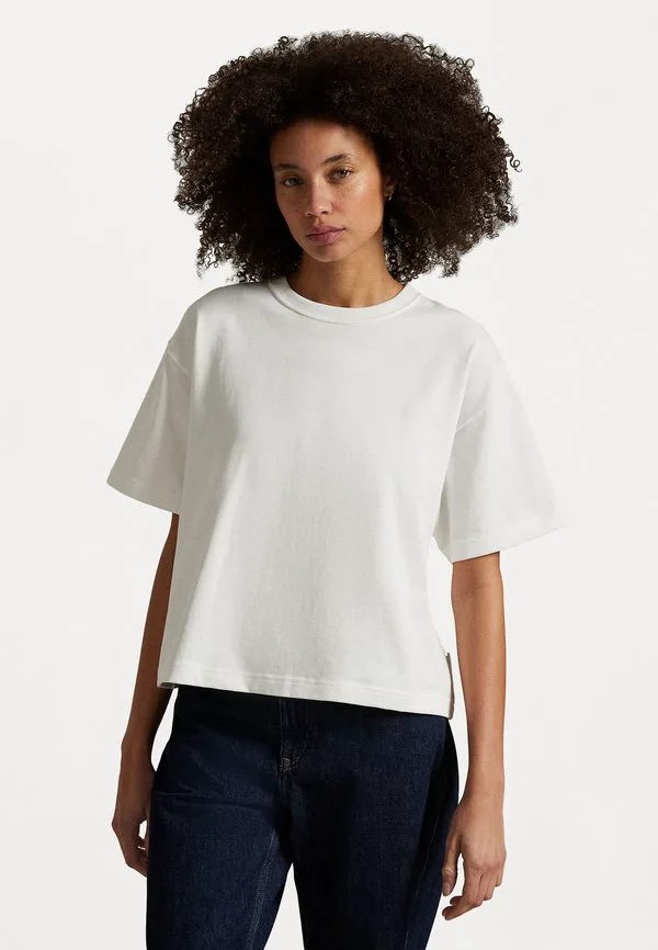

Свободная укороченная футболка из хлопкового трикотажа, базовая футболка. Polo Ralph Lauren, White, Белый, Свободная укороченная футболка из хлопкового трикотажа, базовая футболка. Polo Ralph Lauren, White