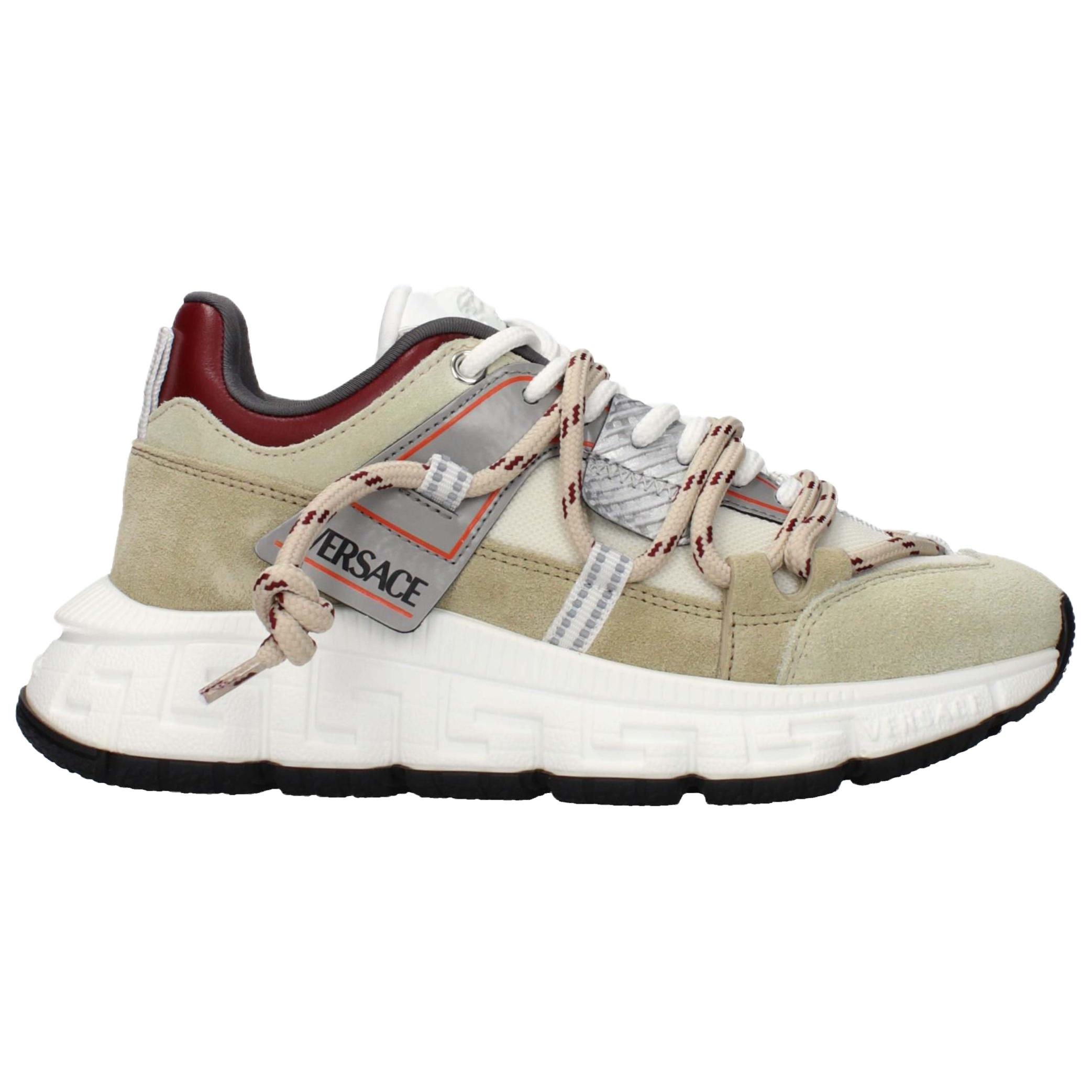 VERSACE Кожаные низкие повседневные кроссовки 5cm Women's Beige
