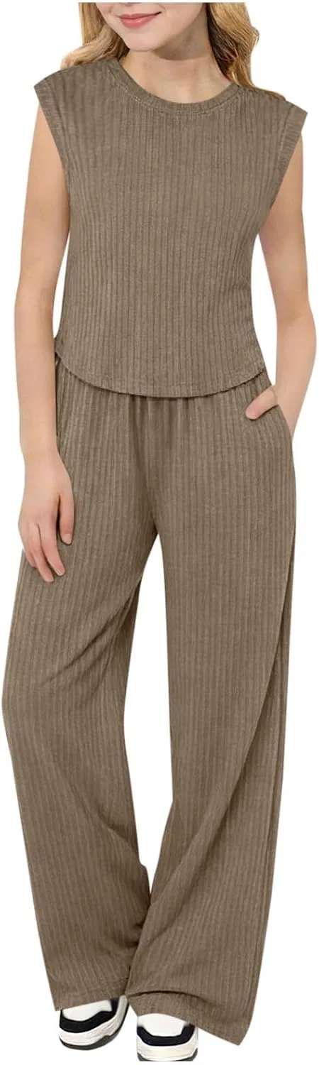 Детский спортивный костюм из 2 предметов, майка и широкие брюки, Zzalalana, Khaki