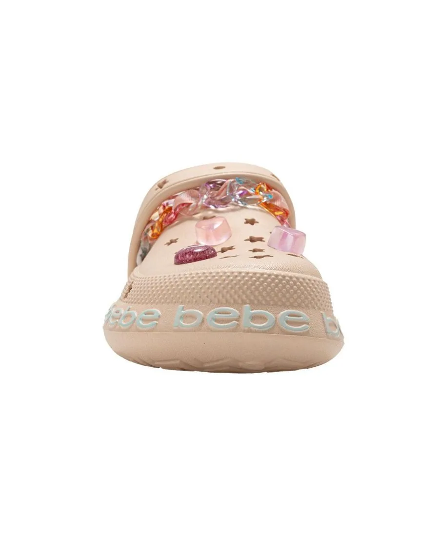 Детские сабо из ЭВА с цепочкой, лентой из грогрена с логотипом и подвесками Bebe, Sand — фото 4