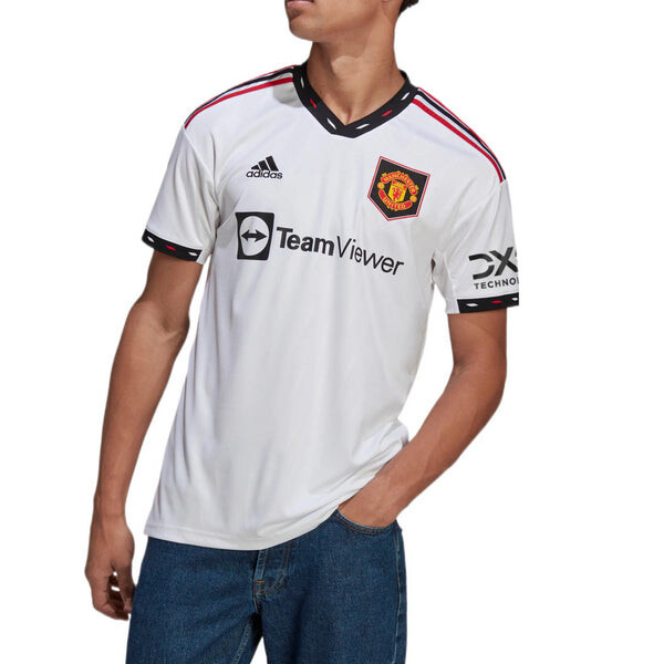 Футболка adidas Manchester United Fan Edition Soccer/Football V neck Stripe Logo Short Sleeve White, белый — фото 4