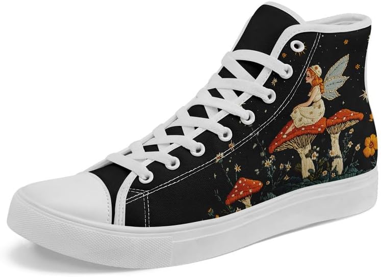 

Женские высокие кеды из холщовой ткани AWSOLE с принтом грибов и цветов, мужские кроссовки на шнуровке с плоской подошвой, стильная обувь для пар, белый/черный/оранжевый/бежевый