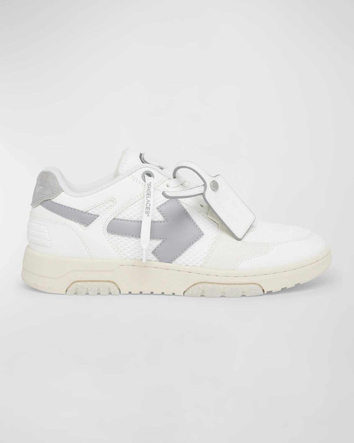

Мужские узкие низкие кеды Out Of Office из сетки и кожи Off-White, цвет White Grey