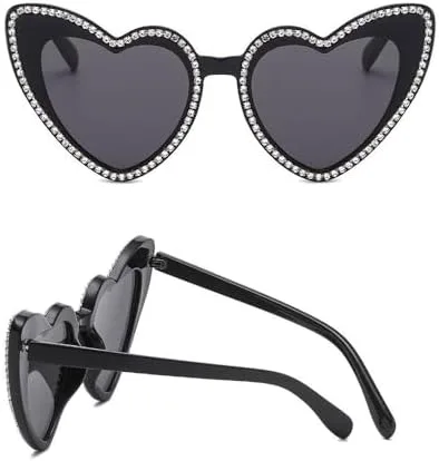 

Сексуальные солнцезащитные очки в форме сердца с бриллиантами, винтажные солнцезащитные очки в форме сердца, ретро-очки с защитой от УФ-излучения UV400 MTZJH, Black